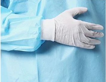 Elastic wrist cuff detail on medical surgical gown